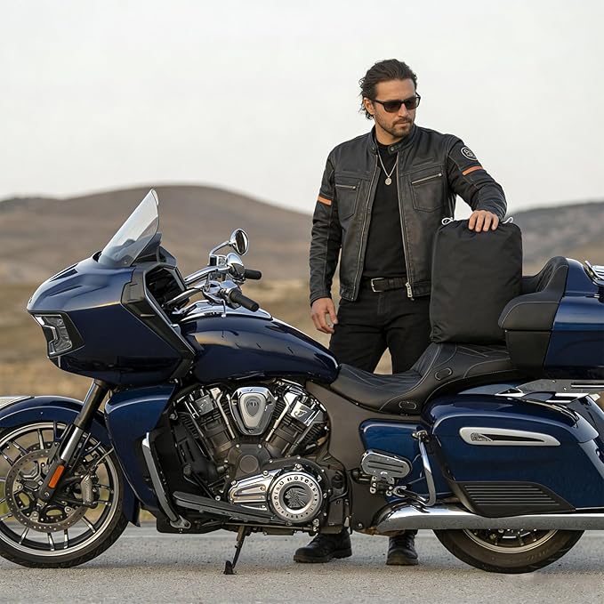 COVERVIN Motorcycle Cover with Side+Top Box Heavy Duty 420D Waterproof for Harley Davidson Ultra Ltd, Road Glide Ltd, Honda Gold Wing, Road Master, Indian, Indoor & Outdoor Storage (Black&Silver)