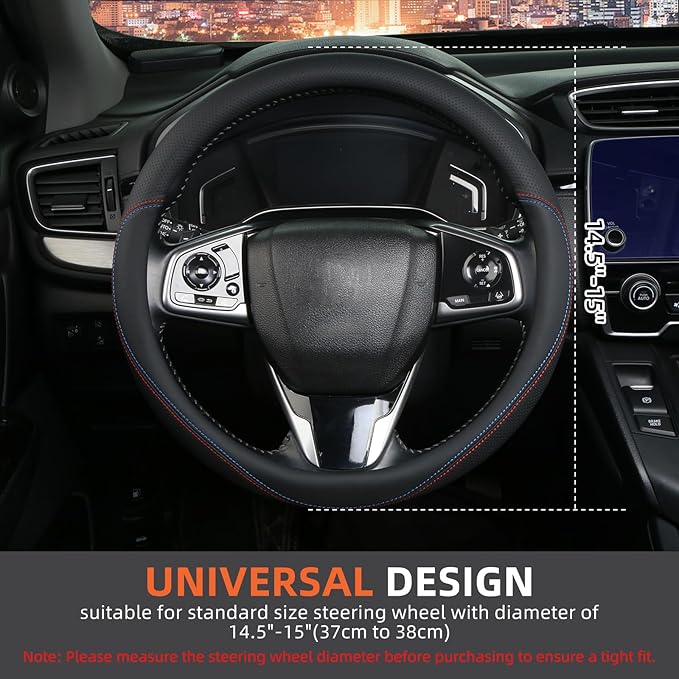 Leather Steering Wheel Cover Custom-Fit for Toyota, Comfort Grip Design Breathable and Non-Slip, Toyota Car Steering Wheel Protector for Women Men, Toyota Accessories,Black (C-Style, for Toyota)