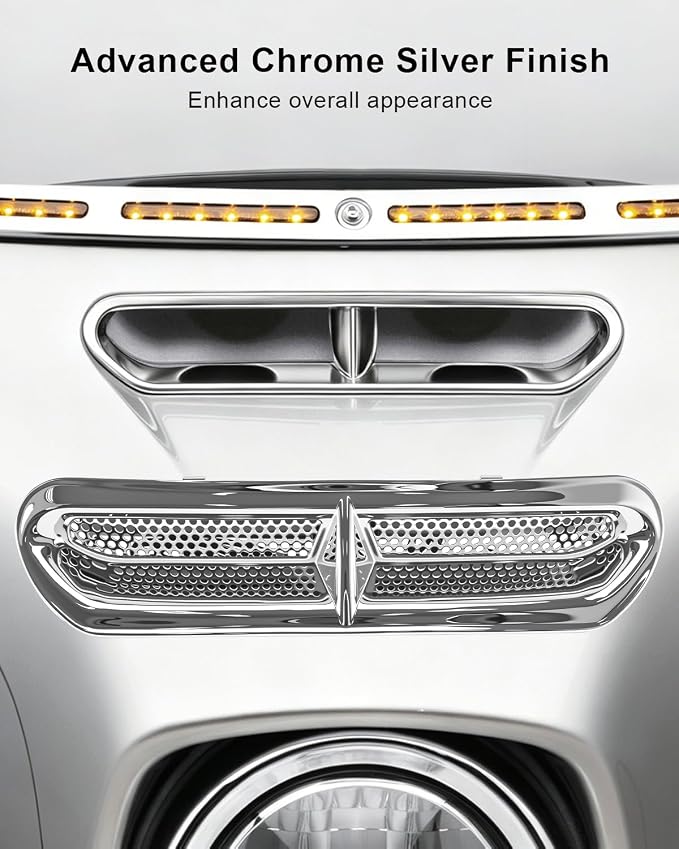 Motorcycle LED Fairing Vent Light Fit for Harley Touring Street Glide/Electra Glide/Tri Glide 2014-2023, Front Fairing Vent Accent DRL & Turn Signal Light Chrome Silver