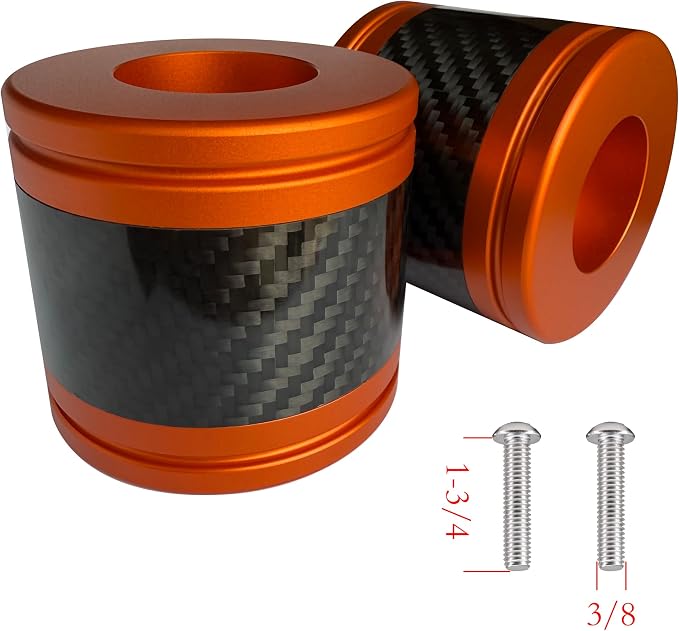 Motorcycle front and rear crash bar decorative wheels, engine crash bar sliders, and saddlebag crash bar decorative covers, CNC machined with embedded carbon fiber accents. (orange)