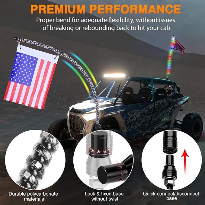 Nilight 1PC 3FT Spiral RGB Led Whip Light w/RGB Chasing/Dancing Lights RF Remote Control Lighted Antenna Whips for Can-am ATV UTV RZR Polaris Dune Buggy 4 Wheeler Offroad Jeep Truck