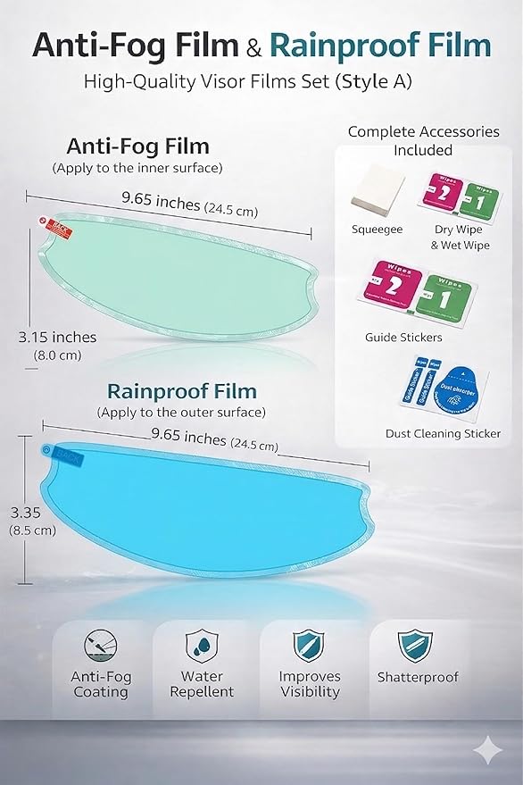 Universal Helmet Visor Anti-Fog Film + Rainproof Film - 2 PCS for Motorcycle Helmet Lens, Alternative to Insert Lens - Ultra HD Shield Films, Anti-Steaming, Safer Rides (Style C)