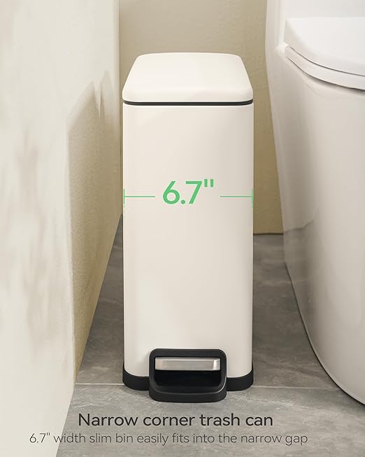 Nunsino Small Bathroom Trash Can with 15 Garbage Bags,2.6 Gallon Stainless Steel Garbage Can with Lid Soft Close,Small Trash Bin for Bathroom,Kitchen,Home Office,White