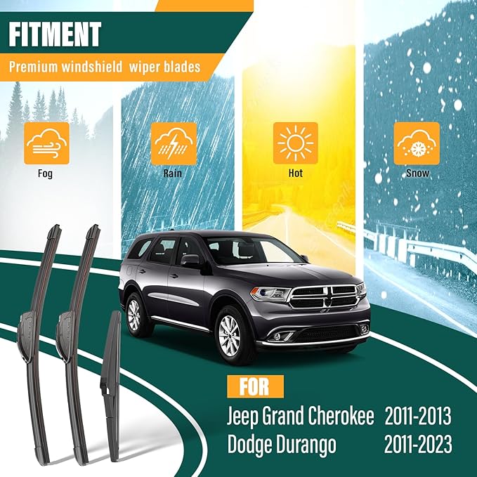 Windshield Wiper Blades Replacement for Jeep Grand Cherokee 2011-2013 Dodge Durango 2011-2023,Original Equipment Replacement Front Rear Wiper Blade Set - 22" 21" 12" (Set of 3)