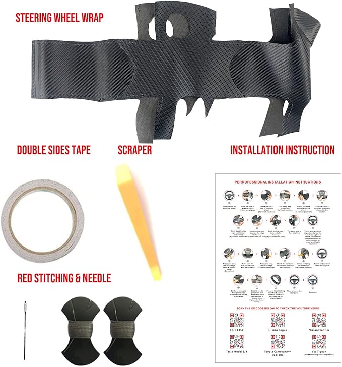 Hand-Stitched Steering Wheel Wrap for for Dodge Challenger/Dodge Charger/Dodge Durango 2015-2023 Interior Steering Wheel Protection Skin Cover Accessories