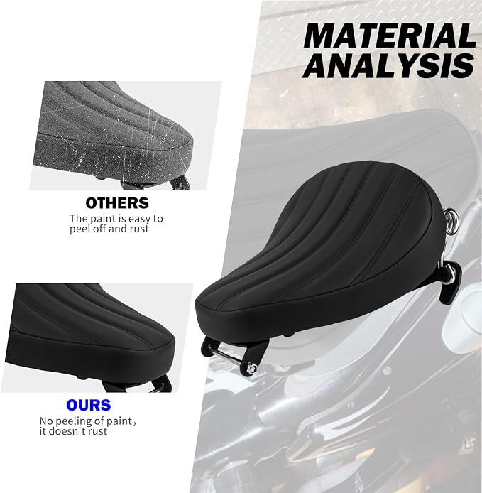 Motorcycle Solo Seat Rider Leather Seat with Spring Bracket Fit for Harley Sportster XL 883 XL1200 2010-2022 (Vertical Line Style)