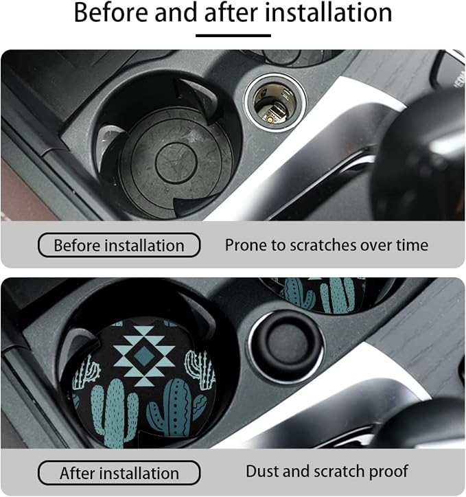 Howilath Green Aztec Cactus Print Car Seat Covers/Steering Wheel Cover/Seatbelt Pads/Coasters/Keychain/Armrest Cushion, 10pcs Auto Interior Accessories