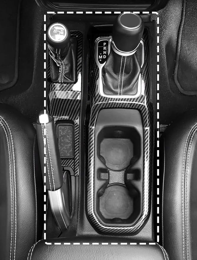 2PCS Black Carbon Fiber Gear Shift Panel Cover for Jeep JL JLU & Gladiator JT, Interior Accessories Compatible with 2018-2024 Wrangler