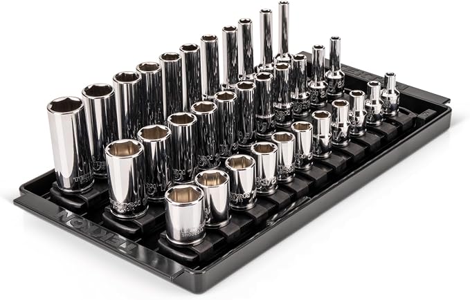 TEKTON 1/4 Inch Drive Shallow, Semi-Deep, and Deep 6-Point Socket Set with Rails and Trays, 33-Piece (5/32-9/16 in.) | SHD90121
