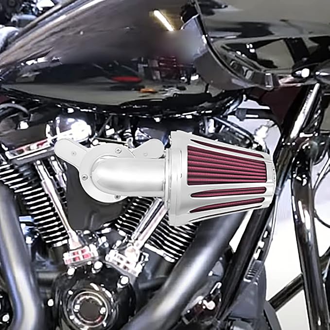 Motorcyle Air Cleaner Filter CNC 90° Forward-Facing Kit Fit for Harley Softail Touring Trike Sportster XL Dyna (Chrome Housing Red Element, C For Touring 08-16,Softail 16-17,Trike 08-16)