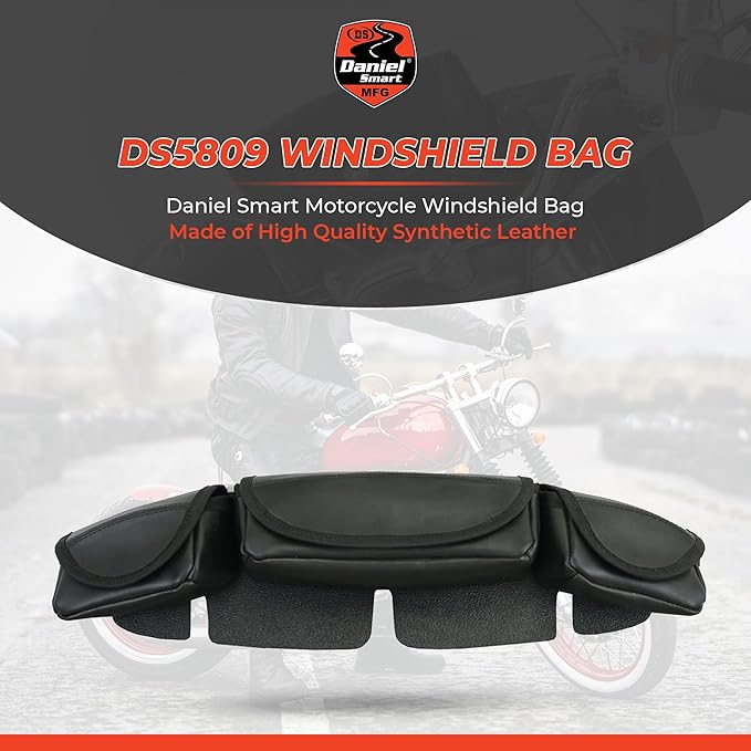 Daniel Smart Motorcycle Windshield Bag for Harley Touring 1996-2013, 3-Pocket Windscreen Bag Compatible with Electra Glide, Street Glide FLHX FLH, Trike Models (3-Pockets)