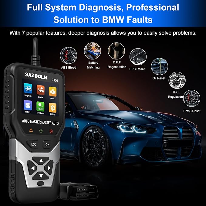 Z100 Fit for BMW-OBD2-Scanner, Car Code Readers, Full-System-Car-Diagnostic-Tools, with Battery Registration Tool, Oil Reset, ABS Bleed, EPB Reset, TPS Regulation (Black)