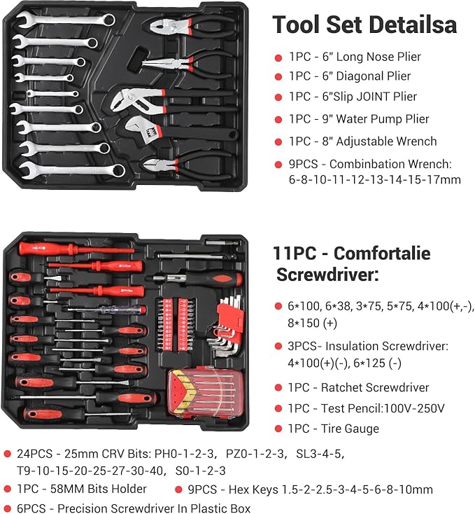 800-Piece Tool Kit with Aluminum Trolley Case, Mechanics Socket Set with Wrenches & Complete Hand Tools, Portable Repair Tool Box for Home, Auto, DIY & Garden Maintenance