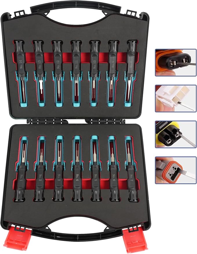 14PCS Universal Terminal Removal Tool Kit, Pin Connector Release | Electrical Connector Extractor Tool Set with Non-Slip Handles for Replaces Universal Vehicle Wire Harness.for Automotiv