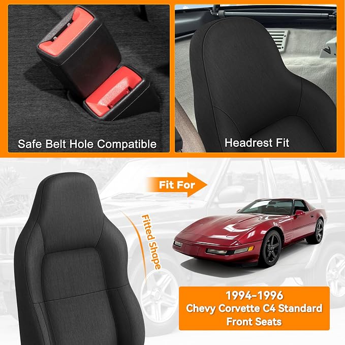 Front Seat Cover Compatible with 1994-1996 Chevy Corvette C4 Standard, Heavy Duty Cationic Linen Fabric Seat Protector