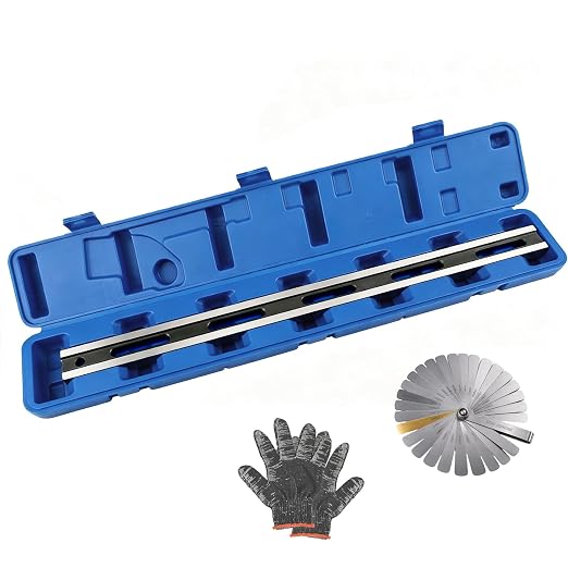 ±0.001" Machinist Straight Edge, Precision Straight Edge with Feeler Gauge, Precision-Ground, Heat-Treated High-Carbon Steel, Corrosion & Wear Resistant for Cylinder Head & Engine Block Inspection