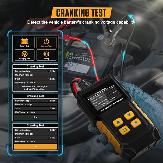 BT360 Car Battery Tester 12V 24V 30-2000 CCA Load Tester Starter Alternator Tester Automotive Charging Cranking System Tester for Motorcycle Car Truck SUV ATV Boat