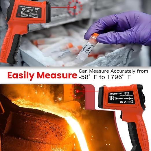 -58°F to 1796°F Infrared Thermometer Gun,Professional 50:1 | Ideal for HVAC, Engines & Equipment Inspection • 13-Point Laser Guidance • Fast 0.5s Response