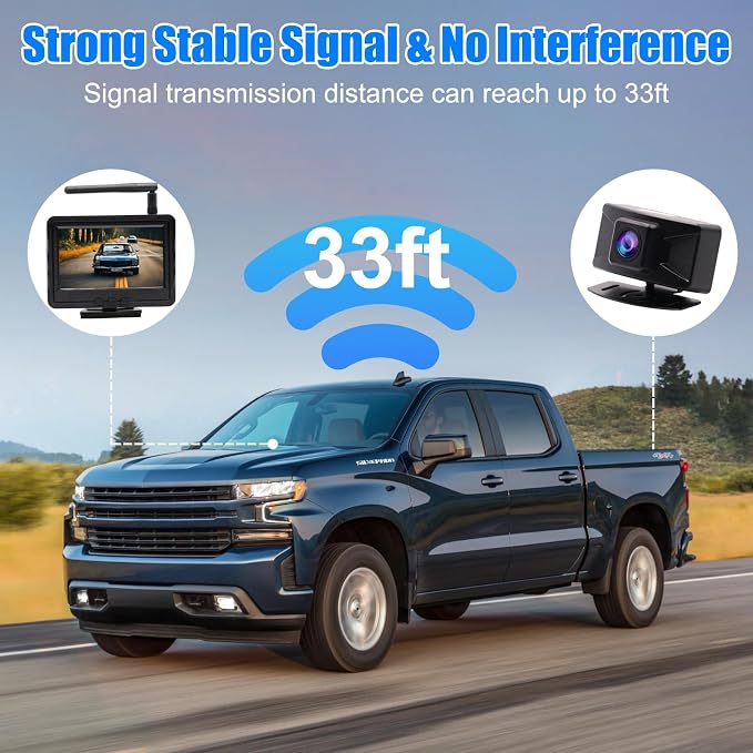 Wireless Backup Camera System Rear View Camera Monitor Kit HD 1080P Reverse Cameras for Truck Car Pickup RV Camper Waterproof Night Vision