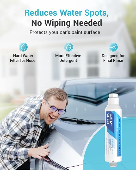 AQUA CREST Inline Water Filter, Dedicated for Car Washing, Window & Yard Cleaning, Effectively Reduce Hard Water Spots, Soften Water, Upgraded Formula, 6 Pack with 2 Hose Protector