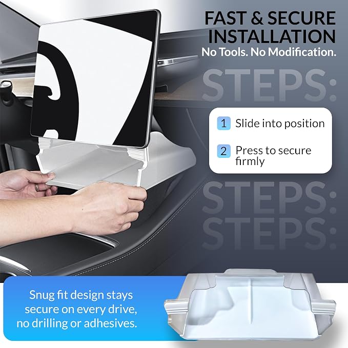 Tesla Model Y Under Screen Organizer (2021-2024) & Model 3 (2017-2023) – Hidden Center Console Storage Tray, Anti-Slip Silicone, ABS Interior Accessory - White