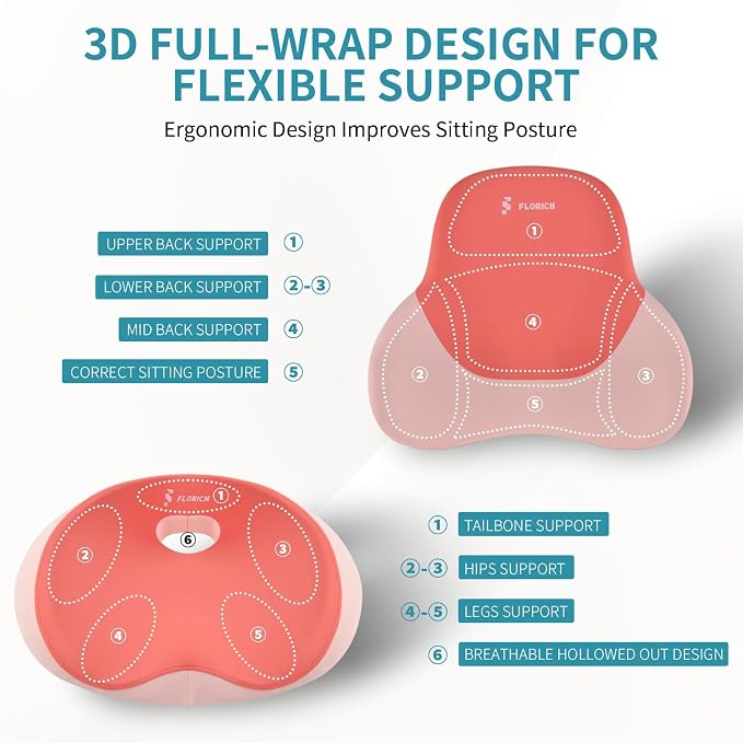 FLORICH Seat Cushion Lumbar Support Pillow for Office Chair, Car Lower Back Support, Ergonomic Desk Chair Pillow for Butt and Back Support of Memory Foam Seat Pad(Pink)