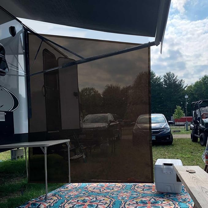 Tentproinc RV Awning Side Sun Shade Screen 9'X7' Mesh Sunshade for Motorhome Camping Trailer Awning Sunscreen Shadescreen Block UV Glare Sunblocker - 3 Year Warranty (Brown)