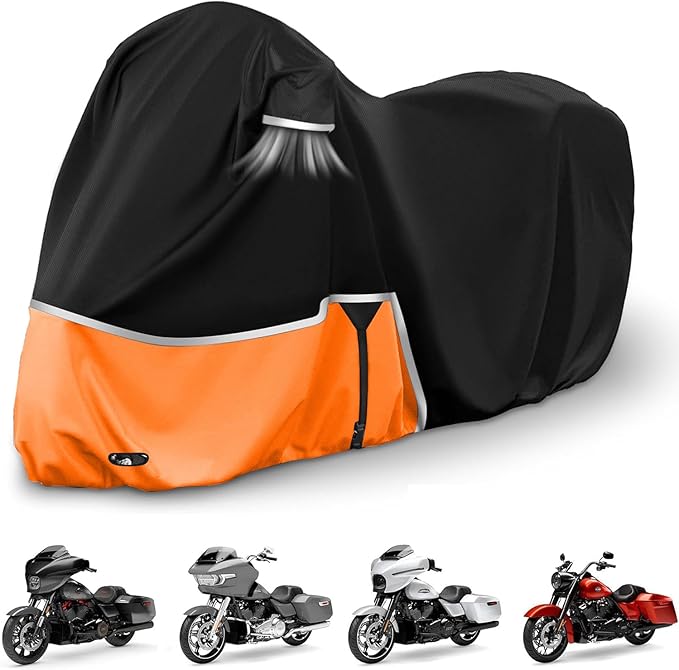 420D Motorcycle Cover for Harley Davidson Touring Models Road King, Road Glide, Street Glide, Electra Glide, Heritage Classic, Low Rider and More Motorcycles, Outdoor Waterproof Cover