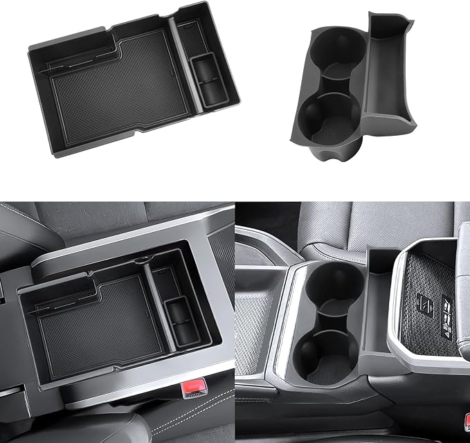 (2Pack) Coleya 2025 2026 2027 Terrain Center Console Organizer &Cup Holder, for GMC Terrain (Elevation/Denali/AT4), Durable ABS &Anti-Slip Rubber Console Tray Insert 2027 2026 Terrain Accessories
