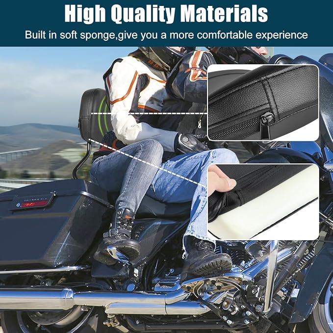 Detachable Upright Passenger Backrest Sissy Bar With Backrest Pad Compatible With for 2009-2025 Harley Touring Street Glide Road King Electra Glide Road Glide FLHR FLHX FLHT FLTR,Black