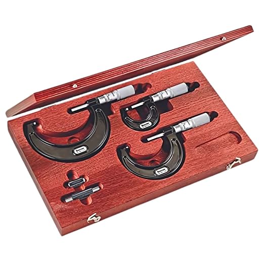Starrett Outside Micrometer Set with One-Piece Friction Thimble, Tapered Frame and Satin Chrome Finish - Quick and Easy Adjustment, 0-3"Set Range, .0001" Graduation - ST436.1AXRLZ