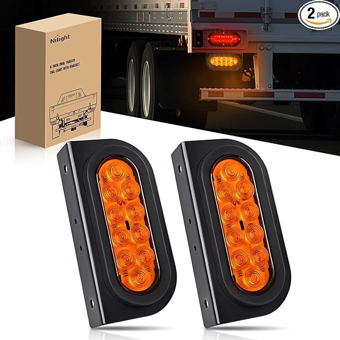 Nilight 6Inch Oval Trailer Tail Light with Flush Mount Grommets Plugs w/Mounting Brackets 2PCS Amber Waterproof Turn Signals Lights for RV Truck