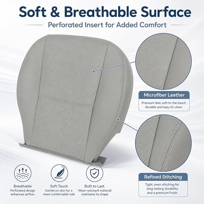 NLQR Front Driver and Passenger Bottom Replacement Perforated Seat Covers Gray Microfiber Leather Compatible with Subaru Forester 2014-2016