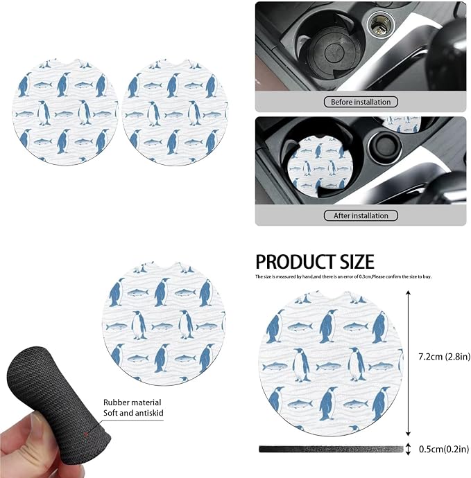 13 Pcs Car Seat Covers Full Set for Women, Mediterranean Style Penguin Vehicle Headrest Cover Keychain, Penguin Fish Automotive Interior Covers for Sedans, Trucks Blue
