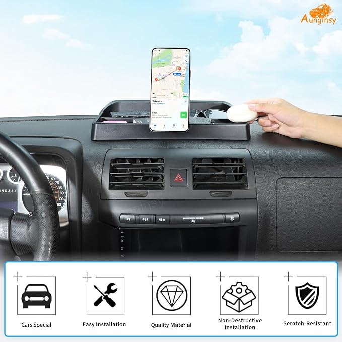 Aunginsy Center Console Dash Storage Tray with Magnetic Suction Phone Holder Compatible with Hummer H3 2005-2009, Dashboard Multi-Functional Mobile Phone Mount Storage Box Organizer Tray Accessories