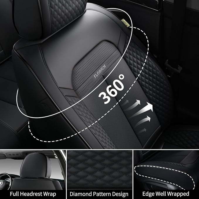 FLORICH Car Seat Covers Full Set, Automotive Seat Covers, Black Car Seat Cover, Waterproof Seat Protectors Universal fit for Car Truck Van SUV - Black