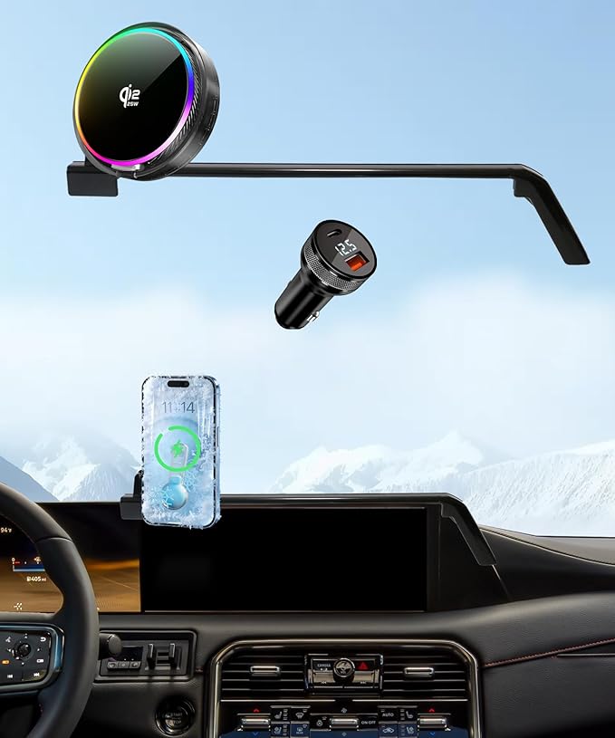 Qi2.2 25W Magnetic Car Mount Charger for 2025 2026 Nissan Armada Accessories, for Fast Charging Cell Phone Holder 14.3 Inch Screen Fixed Clip with Cooling Fan＆54W Fast Adapter