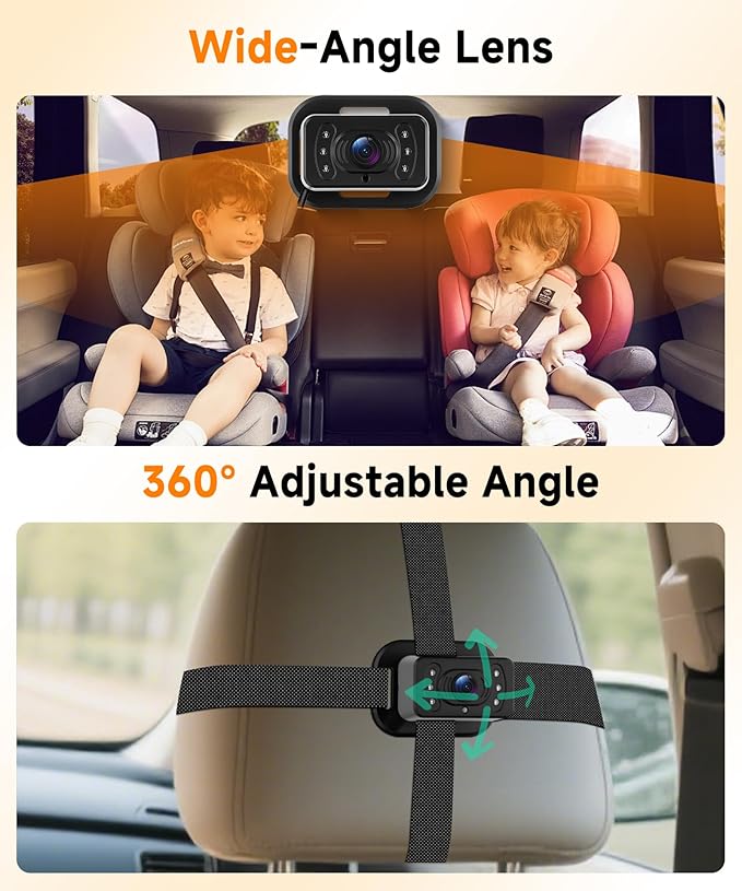 Dual Baby Car Monitor for 2 Kids - 6.86 Inch IPS Split Display with 2 IR Night Vision Camera, Dual Channel Car Baby Monitor Easily Install for Rear Facing Seat Backseat Camera for Baby