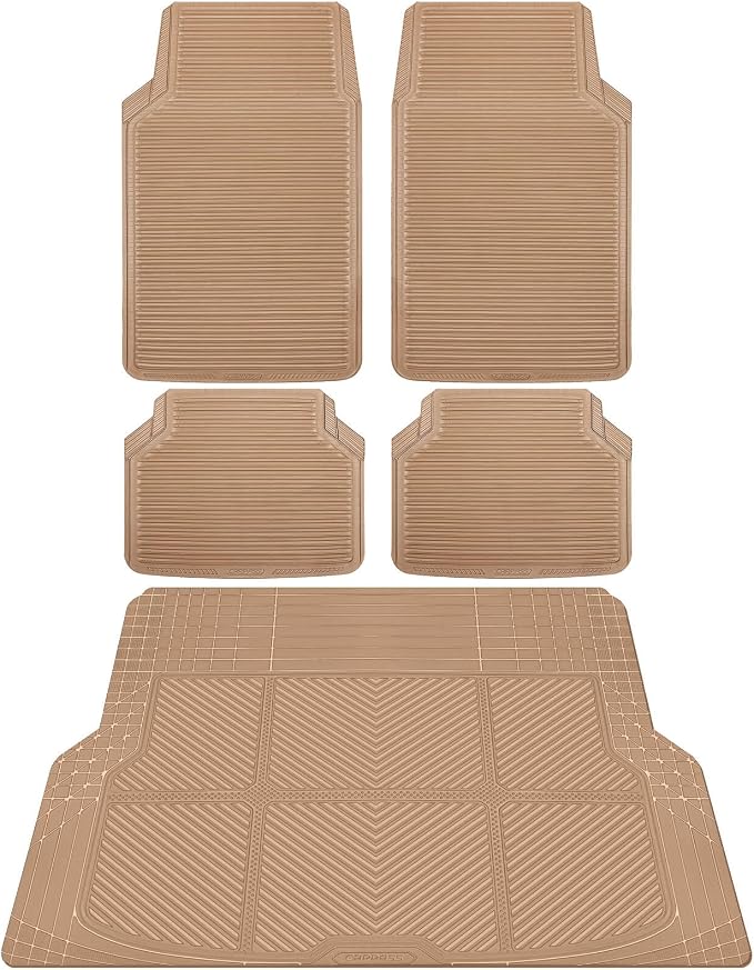 CAR PASS Tan Rubber Car Floor Mats & Cargo Liners, All Weather Car Mats & Trunk Mats,Waterproof Automotive Floor Mats Trim to Fit for Most Cars Sedans SUVs Vans, Durable Heavy Duty Anti-Slip,Beige
