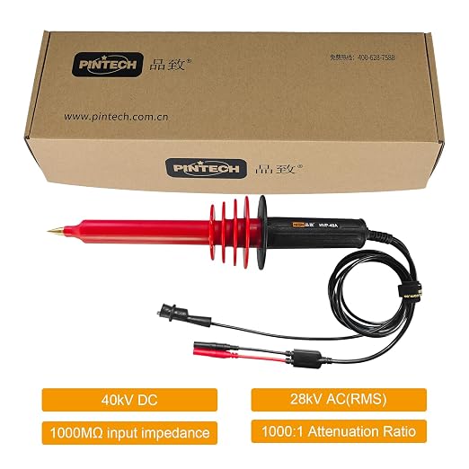PINTECH 40kV Multimeter Probe HVP-40A with P186 Digital Multimeter 1000V, 10A, 60MΩ, Auto-Ranging Tester, Non-Contact Voltage Function, Measures AC/DC Voltage, Resistance