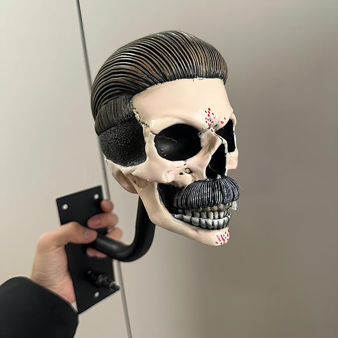 Motorcycle Helmet Skull Holder, Wall Mount Helmet Rack, Resin Crafts,Skull Helmets Holder Suitable for Motorcycle Cap, Baseball Cap, Bicycle Cap, Hat Storage Rack,Sports Gear (Type-E)