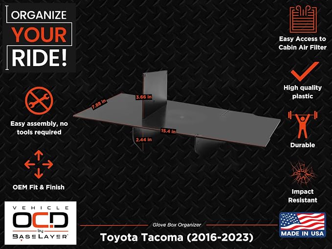 Vehicle OCD - Glove Box Organizer for Toyota Tacoma (2016-2023) - Made in USA - SLX144