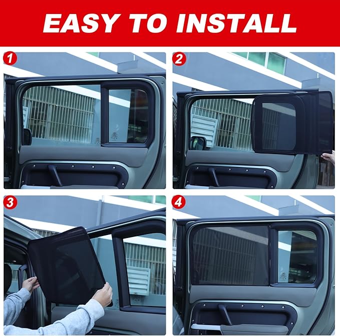 Window Shade Compatible with 2020-2025 L@nd Rover Defender 110, Breathable Mesh Side Window Screens Shade Cover for Baby, UV Rays Protection Sun Shade Blocker (Rear Side Windows 4Pcs)