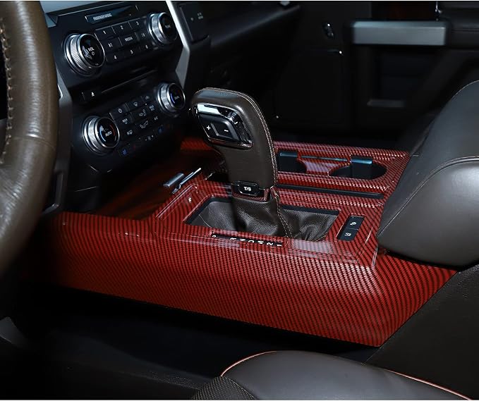 JeCar Center Console Gear Shift Cup Holder Panel Cover Trim Decoration Frame for 2015-2020 Ford F150 (Red Carbon Fiber)