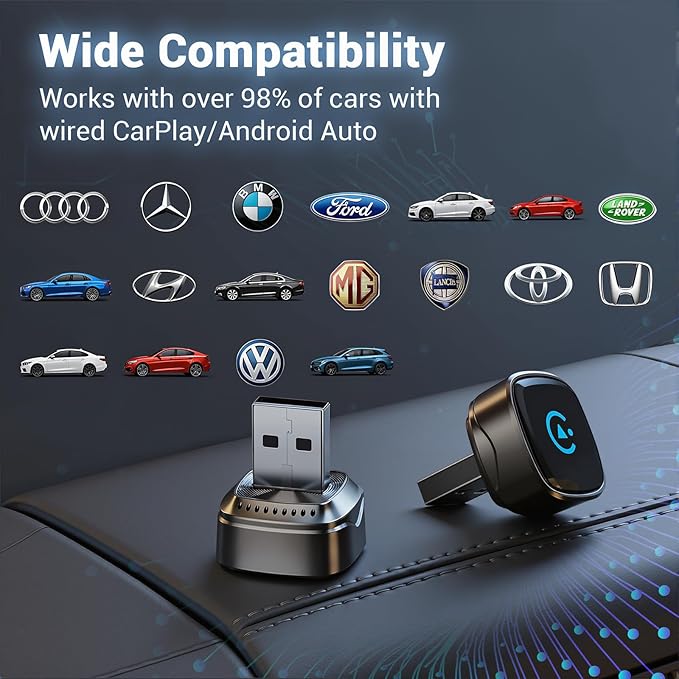 Wireless CarPlay Adapter for iPhone & Android Auto Adapter, Convert Wired to Wireless CarPlay Dongle,Dual-Band 5.8G WiFi+Bluetooth 5.4, Plug&Play, Compatible iOS10+ & Android11+