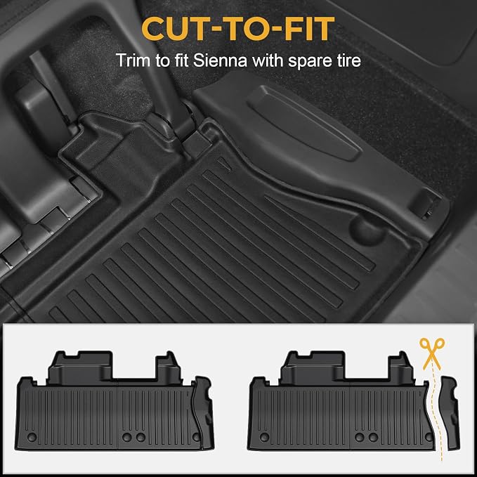 Floor Mats for Toyota Sienna 2021-2026, All Weather Floor Mats Lower Trunk Cargo Liner Accessories, Full Coverage Set (Fit 7 Seats)