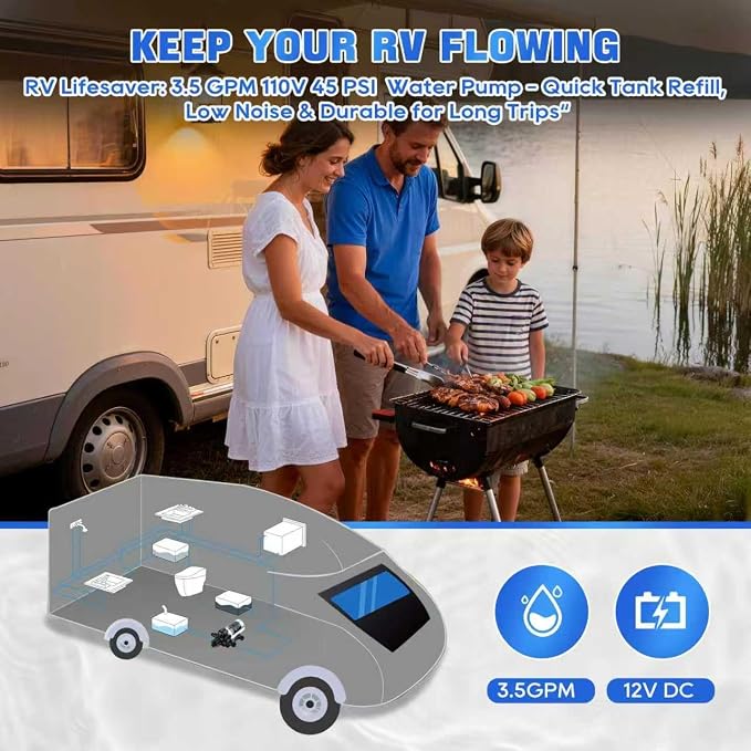 Upgraded Rv Water Pump 2088-554-144/2088-403-144 Diaphragm Pump,12 V 45 PSI RV Water Pump,3.5 Gallons Per Minute Fresh Water Pump with 1/2MNPT Connection for RV Marine Yacht