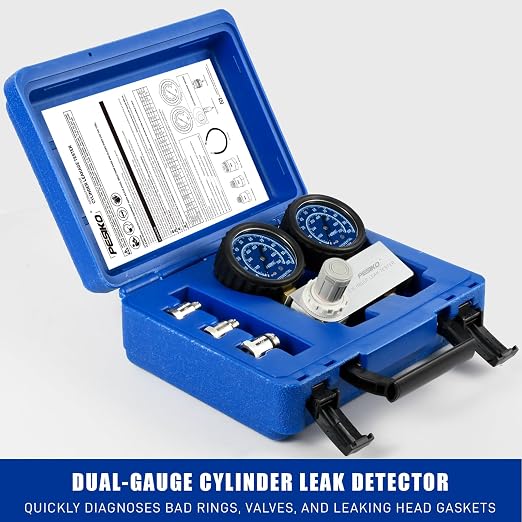 Cylinder Leak Tester Kit, Dual-Gauge 0-100PSI/700kPa, Locate Leak Sources Fits 10-18mm Spark Plugs Gas Engine Diagnostic Tool