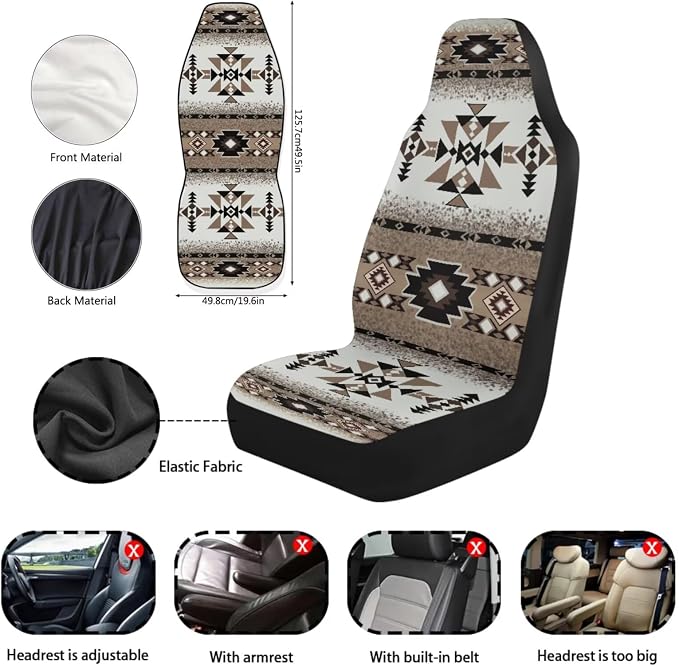 Western Aztec 11 Pack Car Accessories Set with Car Front Seat Cover Steering Wheel Cover Auto Seat Belt Cover Rear View Mirror Cover Easy to Install for Car SUV Seat Protector