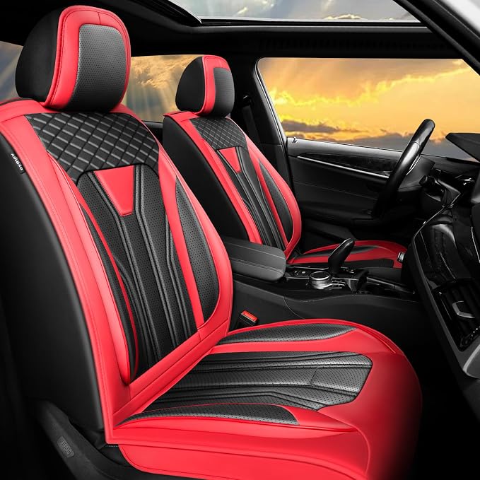 Fit Colorado Car Seat Covers Premium Leather for Chevrolet/Chevy Colorado 2016-2026. Waterproof， Breathable, Scratch-Resistant & All-Weather Seat Cushion Protector (Full Set, Red&Black)